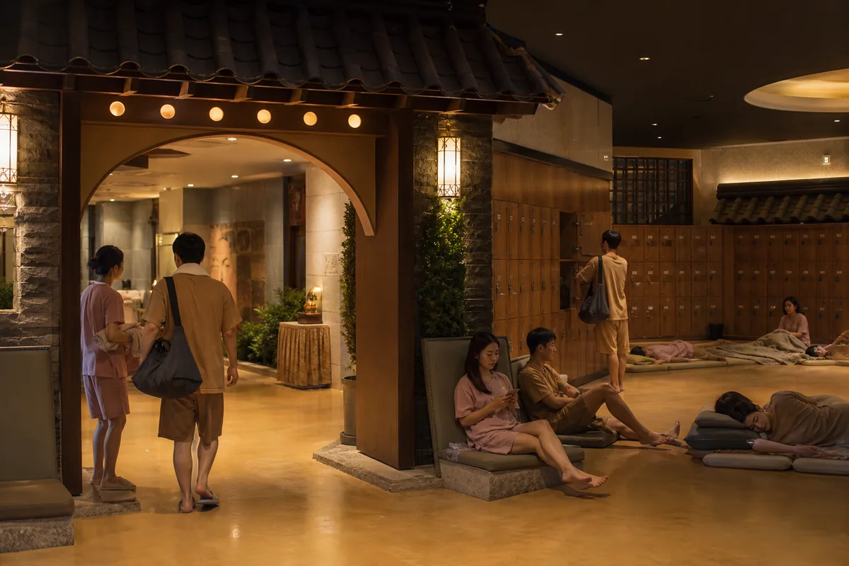 A jjimjilbang open overnight as one of Korea’s 24 hour businesses