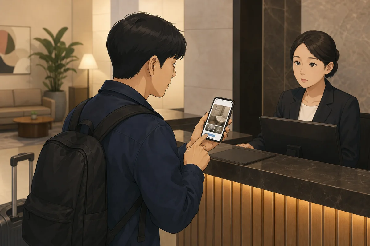 Accommodation safety report: traveler contacting booking platform support in Korea