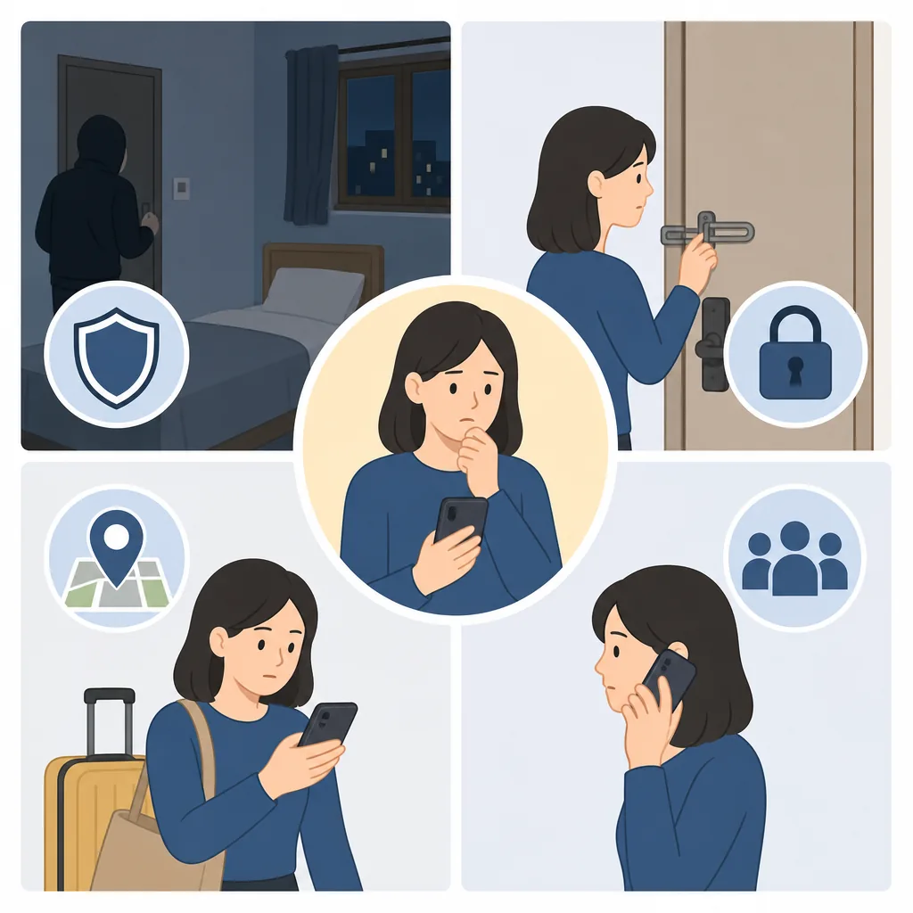 Accommodation safety action order in Korea: front desk, booking platform, 112, then a safer place