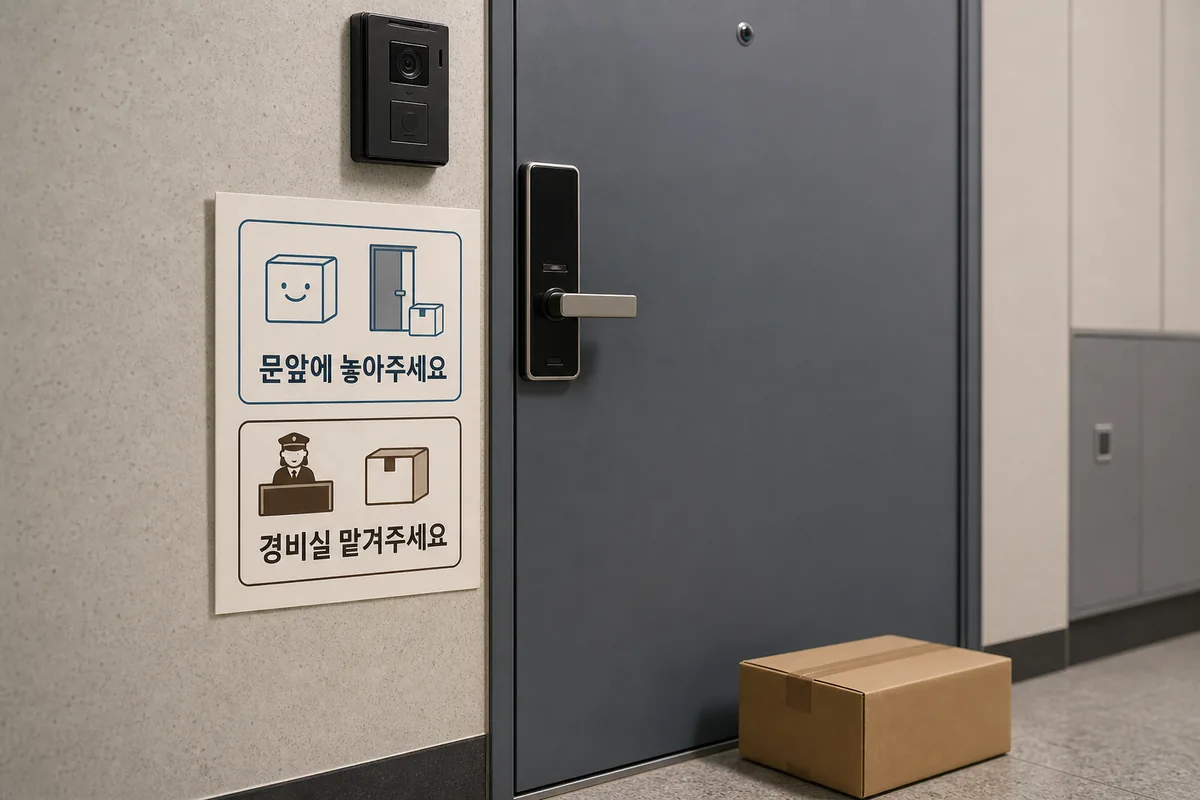 baedal munge sign on a Korean apartment door with common delivery instructions