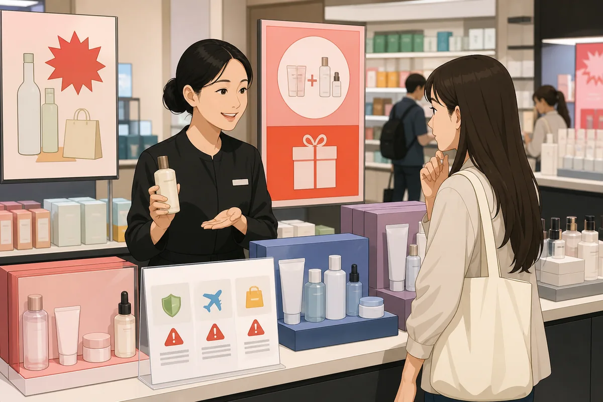 buying skincare in korea duty-free comparison with discount signs and skincare bundles