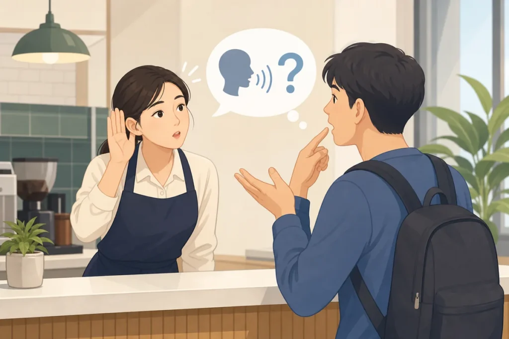 could you say that again korean phrases for asking someone to speak slowly, repeat, write it down, or show the place on a map