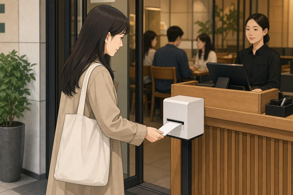 dae gi pyo meaning DaeGiPyo meaning in Korea shown at a restaurant entrance with a paper waiting ticket dispenser near the door