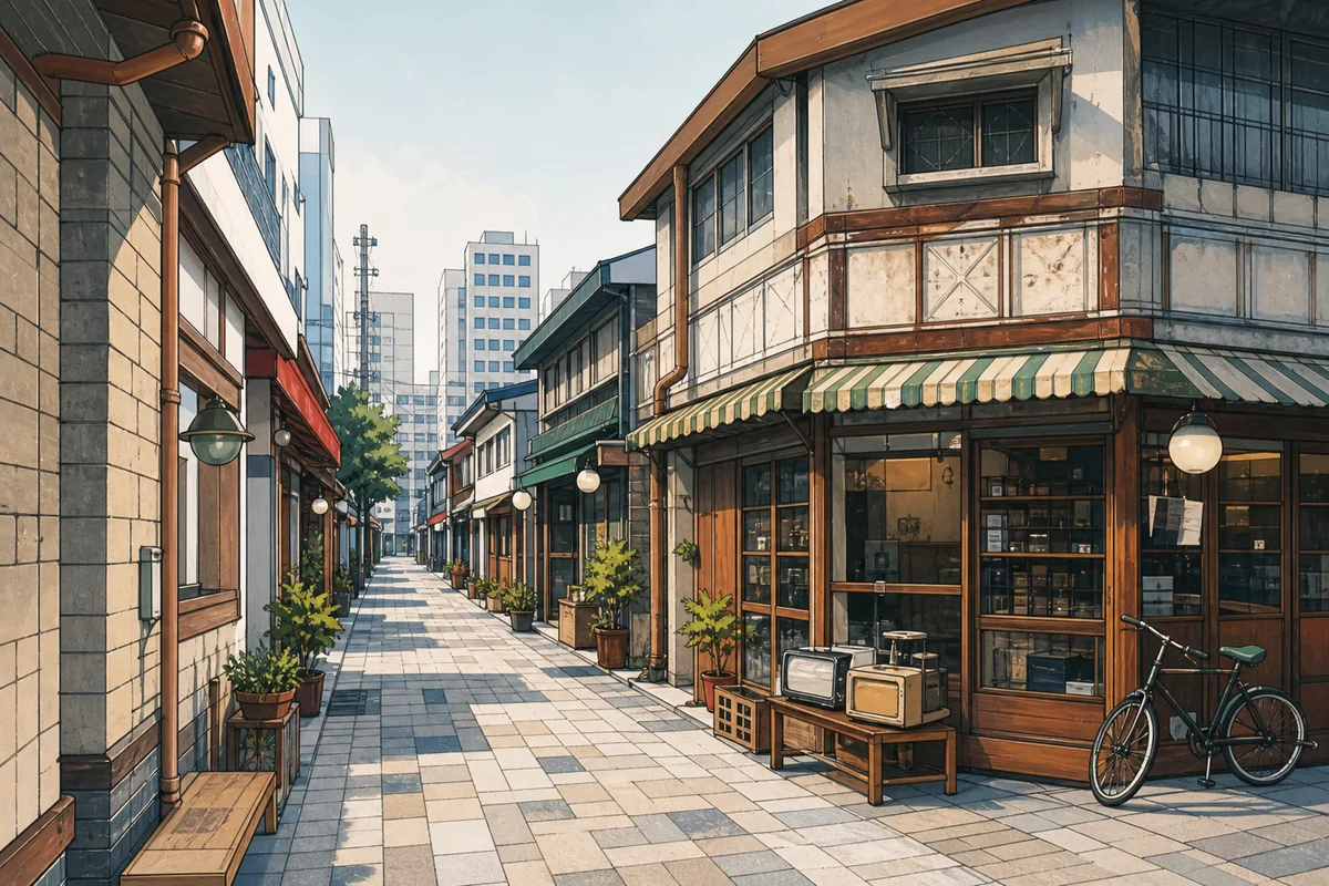 Daegu explained by a retro downtown alley in Jung-gu with old storefronts and heritage signs