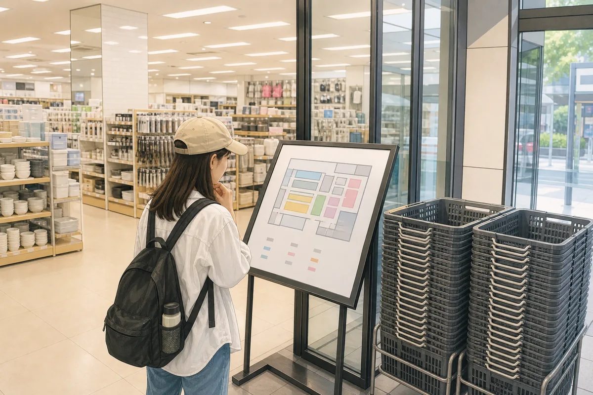 daiso korea explained daiso korea store entrance with a floor directory and shopping baskets
