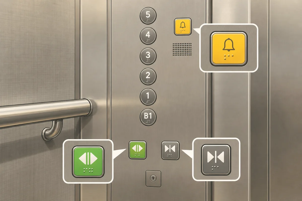 elevator signs explained with Korean elevator panel buttons and labels highlighted