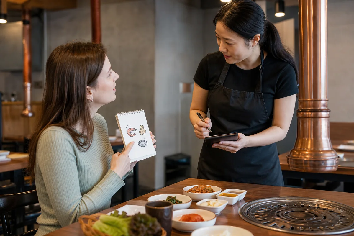 food restrictions phrases on a Korean menu with allergy request and less spicy phrasing