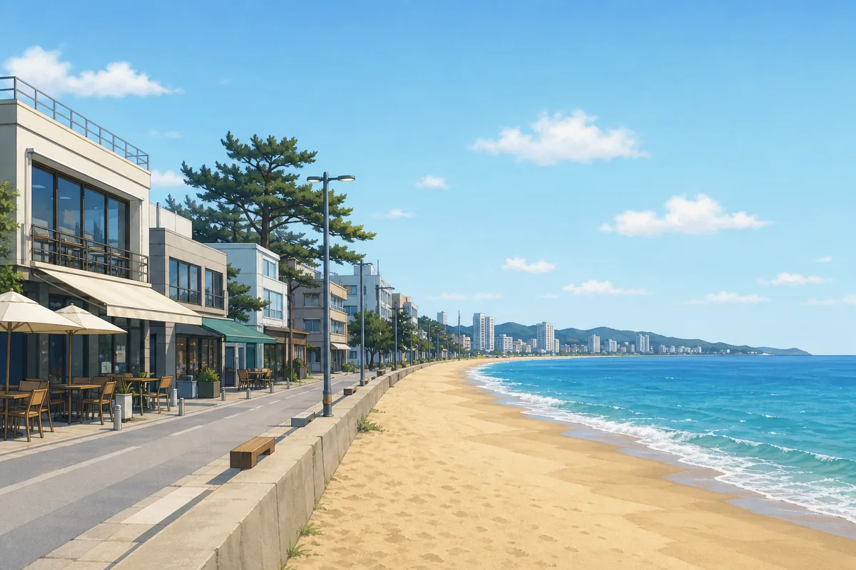 Gangneung vs Sokcho beach view with a cafe street near the sea