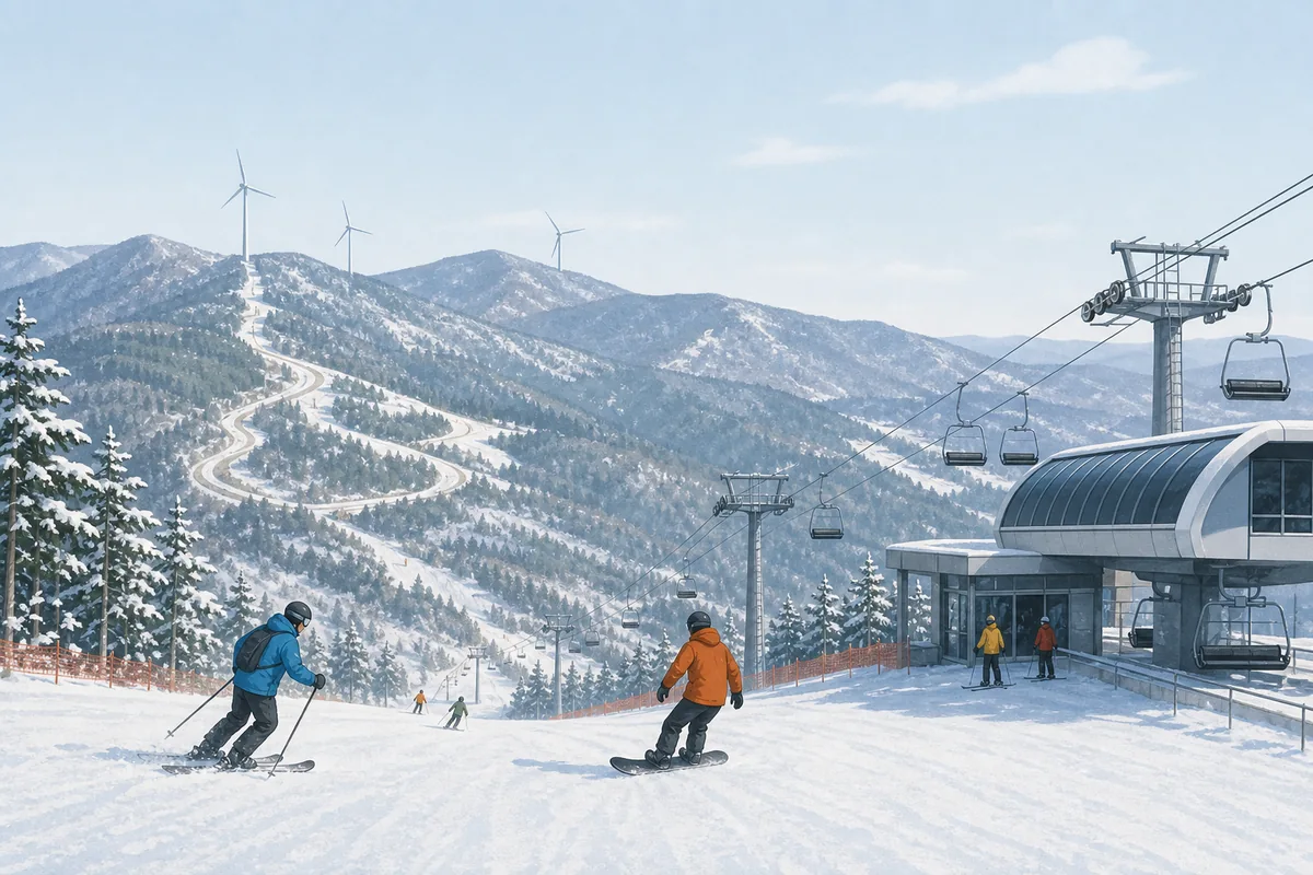 Pyeongchang mountain resort landscape in the Gangwon region with alpine roads and slopes