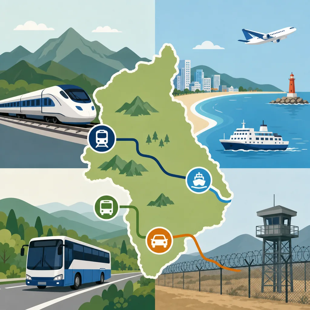 Gangwon region travel zones: east coast, inland, mountains, and border areas