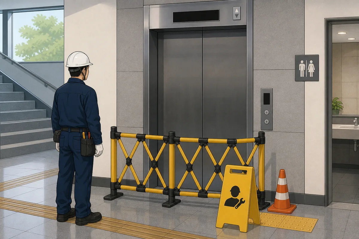 Gojang meaning on a Korean elevator sign with 점검중 indicating maintenance or inspection