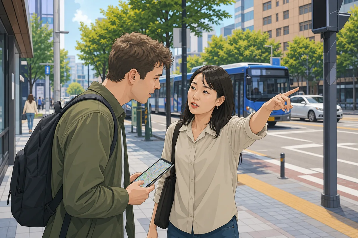help me in korean: a foreign visitor asking for directions on a Seoul street