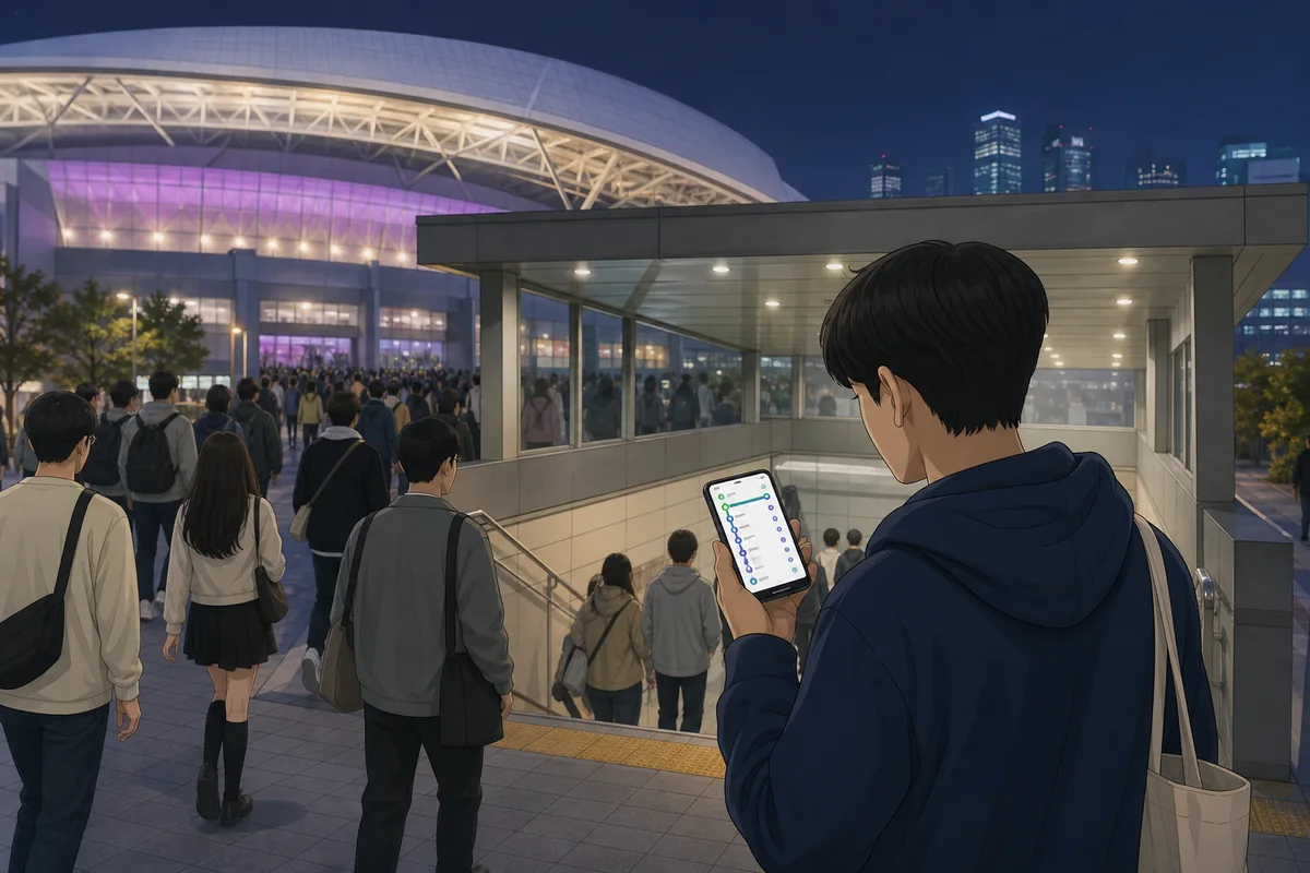 how to get home after concert: a fan checking last subway times near a Seoul venue