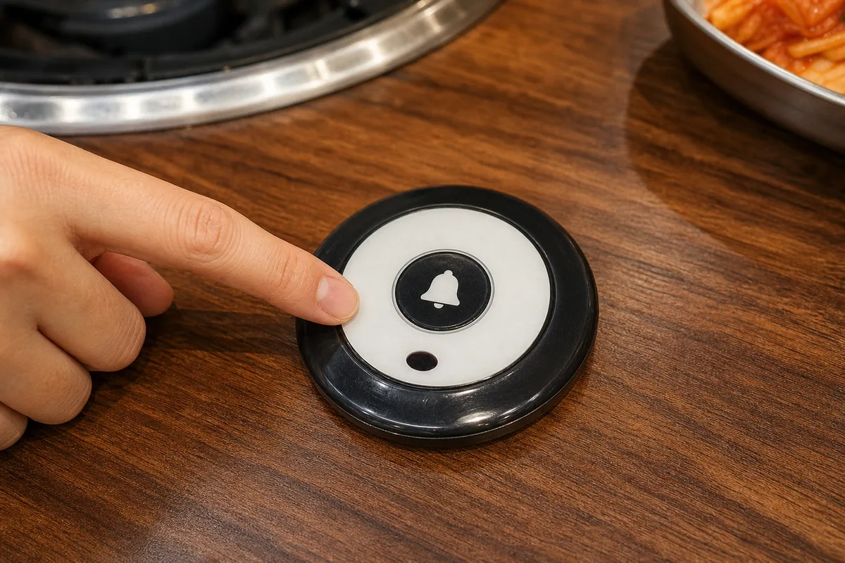 hulbel meaning shown on a Korean restaurant table call button