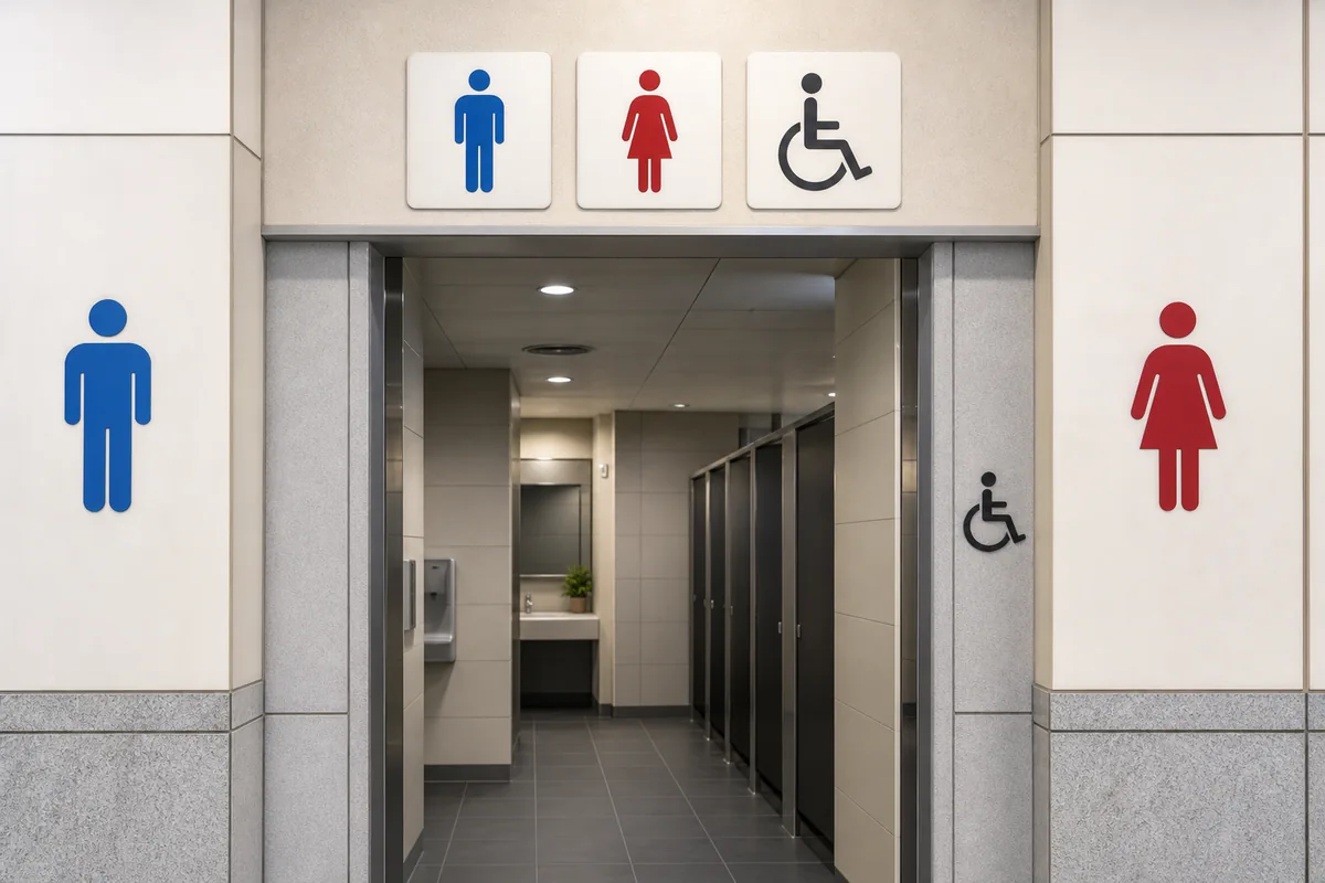 hwajangsil signs explained with Korean men’s and women’s restroom labels on a public door