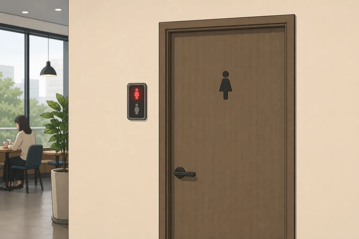 hwajangsil signs explained with occupied and vacant restroom indicators in Korea