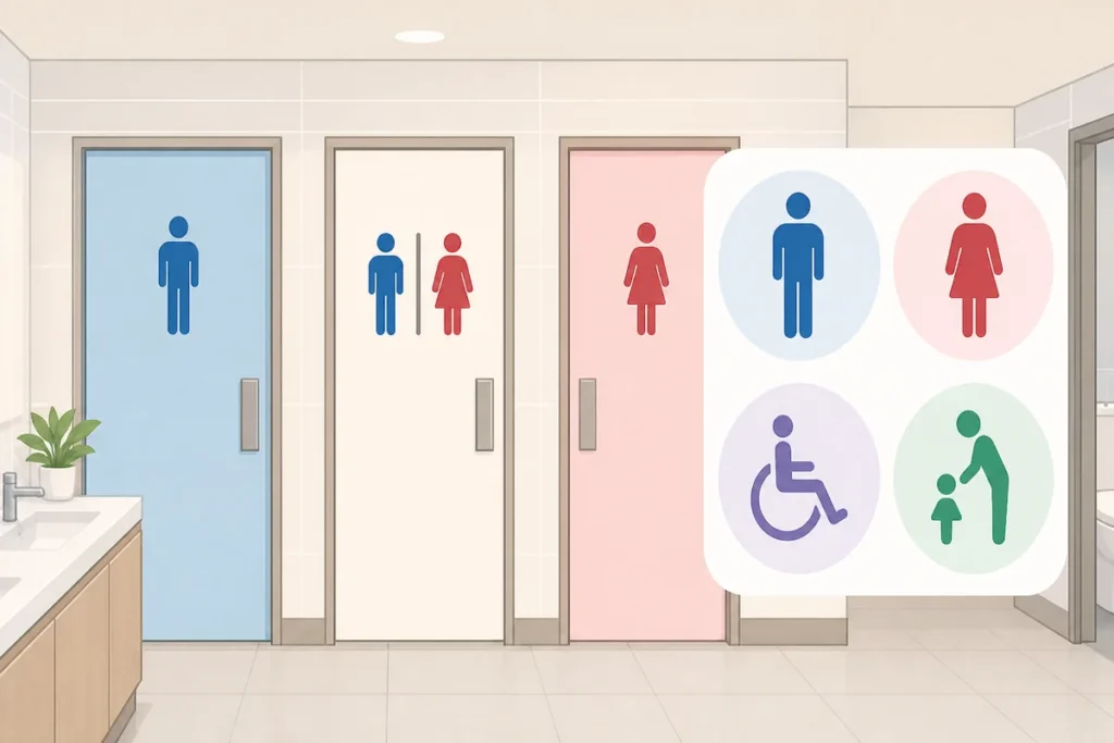 hwajangsil signs explained showing Korean bathroom door labels and restroom symbols