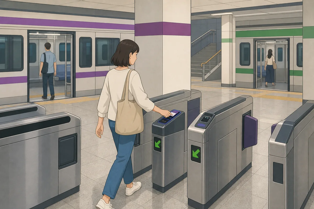 hwanseung meaning shown on a Korean subway transfer sign inside a station