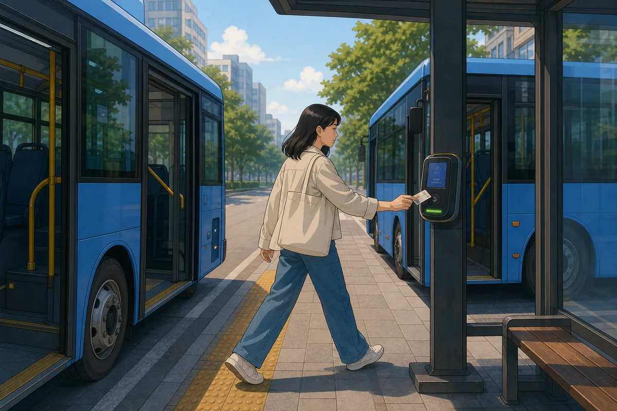 Bus passengers using T-money during a hwanseung meaning transfer window in Korea