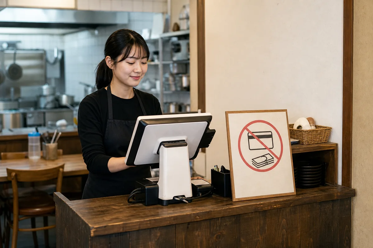 hyeongeumman meaning on a 현금만 sign at a Korean payment counter