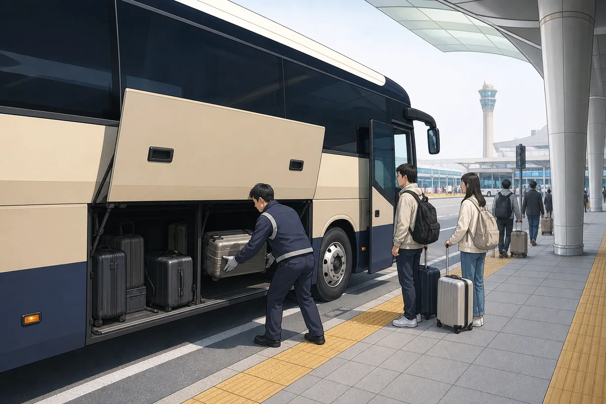 Incheon airport to seoul airport limousine bus stop with luggage loading at the terminal
