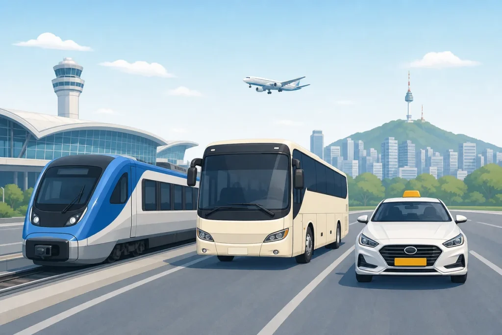 incheon airport seoul Incheon airport to seoul transfer options with AREX train, airport bus, and taxi for arriving travelers