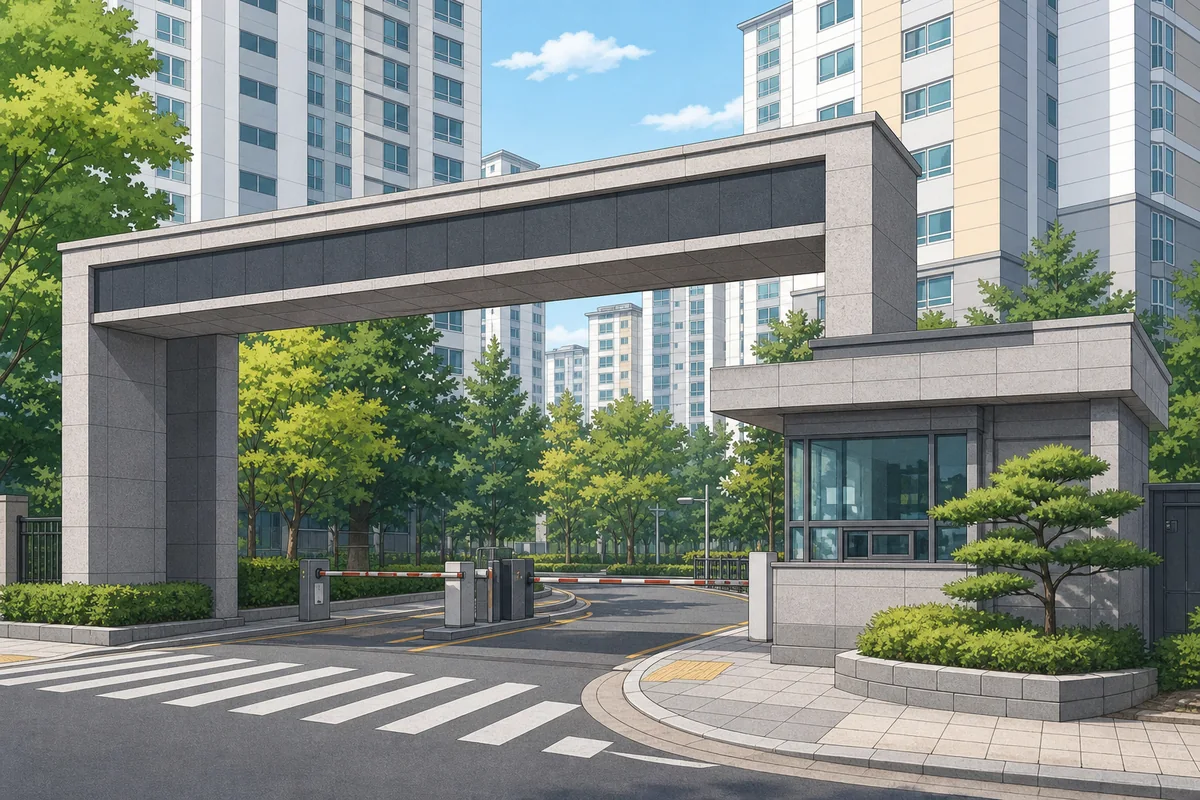 inside korean apartment complex korean apartment complex management office sign near the main entrance