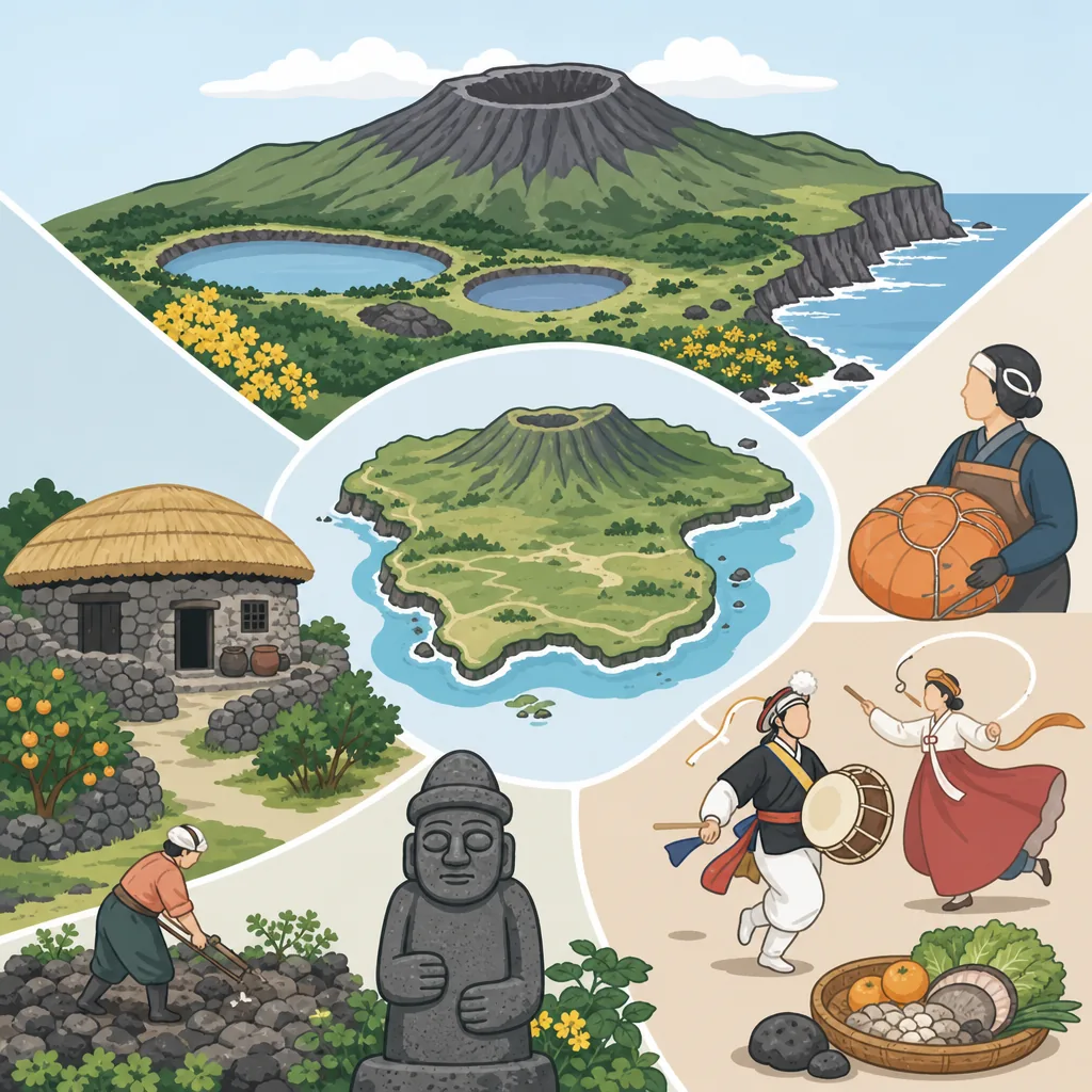 jeju island at a glance: volcano, cities, coastal villages, and local culture