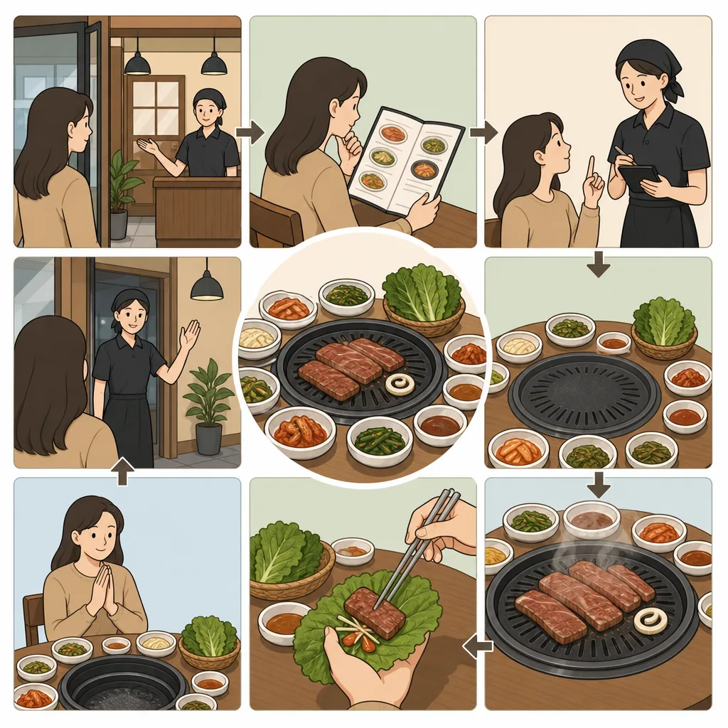 jumun guide infographic for ordering food in a Korean restaurant step by step