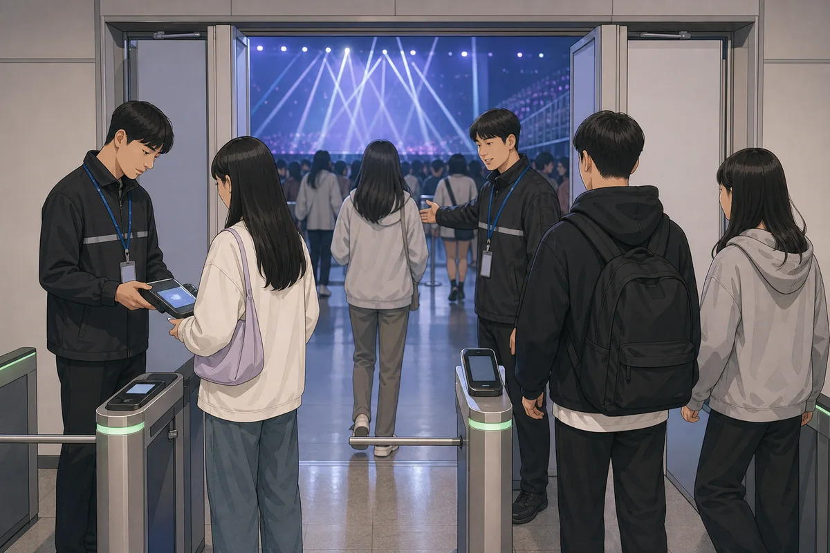entry gate and ticket scanning scene for k pop concert entry rules