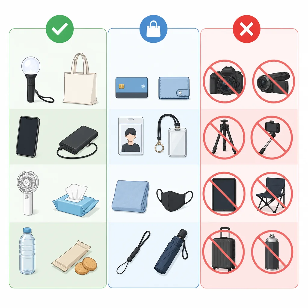 k pop concert korea quick guide showing what to bring, what is usually banned, and what to check before entry