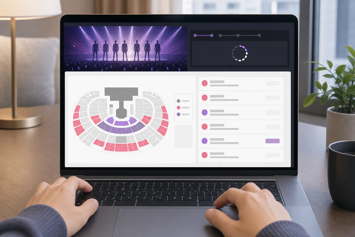 k pop concert tickets presale countdown on a Korean ticketing seat map