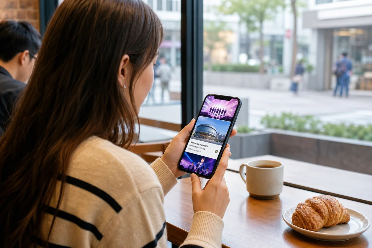 k pop events korea official announcements shown on a smartphone in Seoul