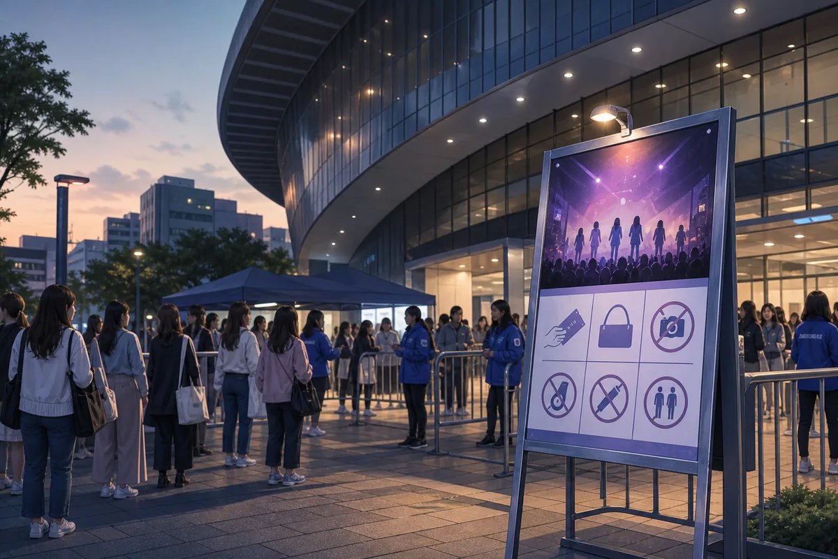 k pop events korea venue entrance with event poster and queue details