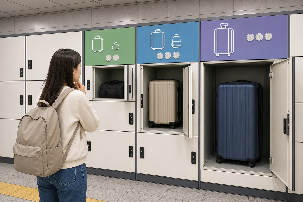 korean coin lockers sign reading 물품보관함 at a subway station locker area