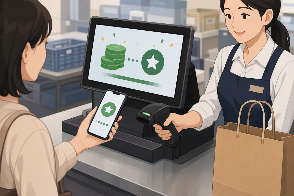 Checkout screen showing 적립 points added after payment in a Korean store