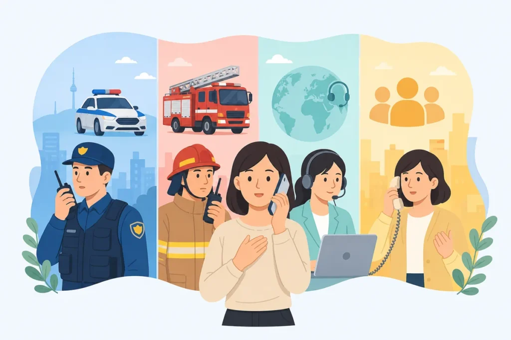 korean emergency numbers explained korean emergency numbers guide showing 112 119 1330 and 120 for travelers in Korea