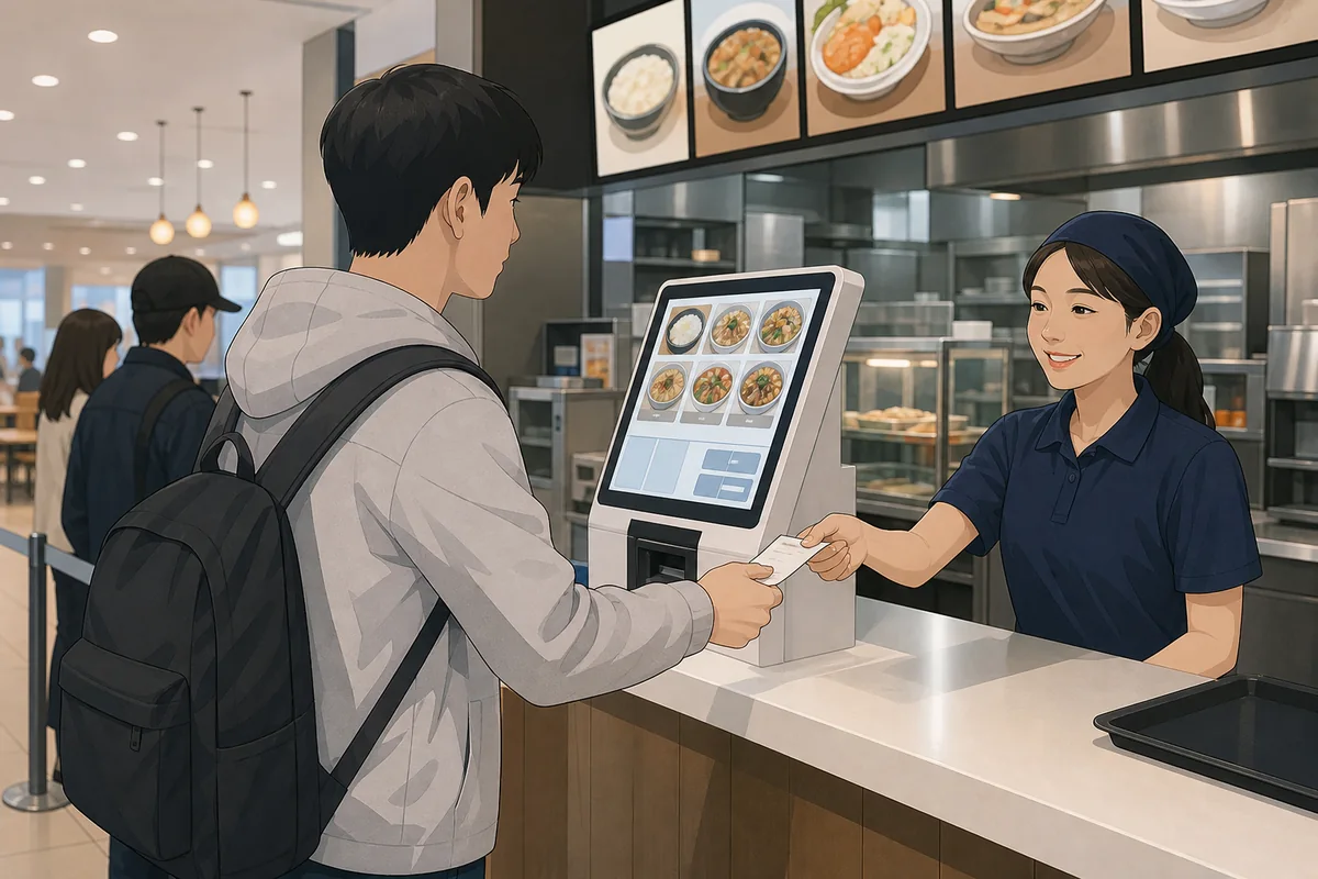 Food court kiosk and meal ticket system at highway rest areas in Korea