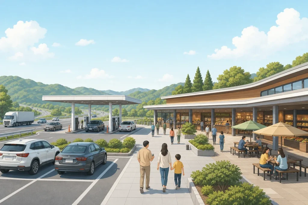 korean highway rest stops explained highway rest stops in Korea with a food court, restrooms, and regional snack shops for travelers