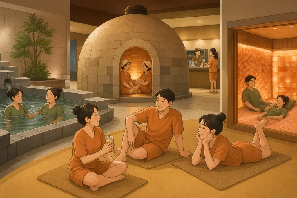 korean jjimjilbang really like jjimjilbang first-time visitor guide showing bathhouse, heated room, and sleeping lounge