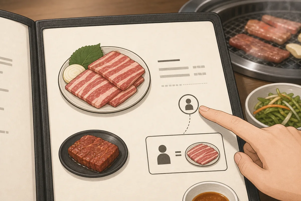 korean menu structure explained korean menu structure close-up with 1인분 marked next to a meat dish as one serving