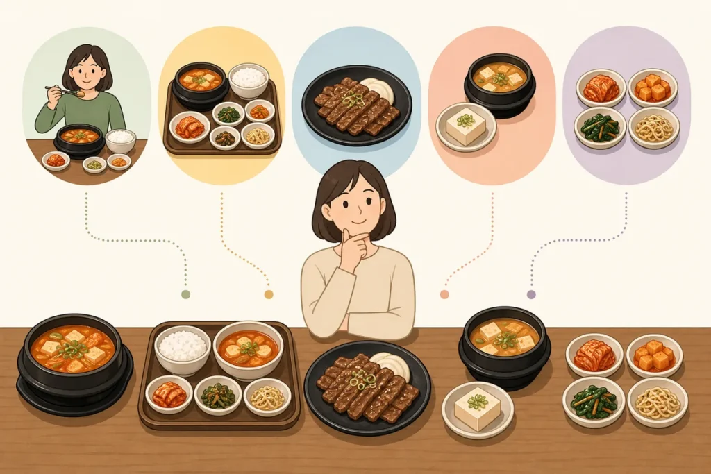 korean menu structure explained korean menu structure guide showing 1인분, 세트, 단품, 추가, and 반찬 on a Korean restaurant menu