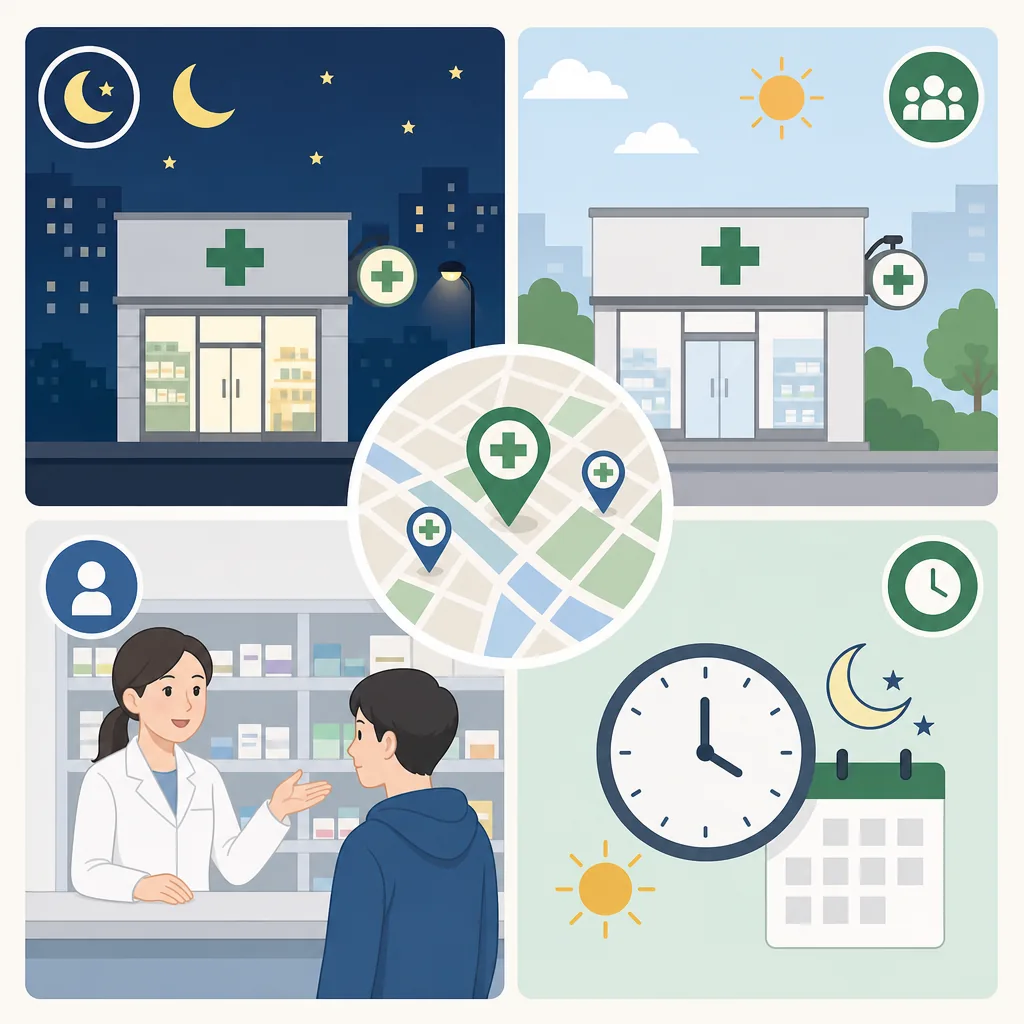 night pharmacy signs in Korea explained: 약국, 야간약국, 당번약국, and how to check hours