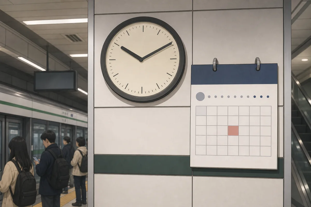 Korean numbers for travelers on a station clock and date display