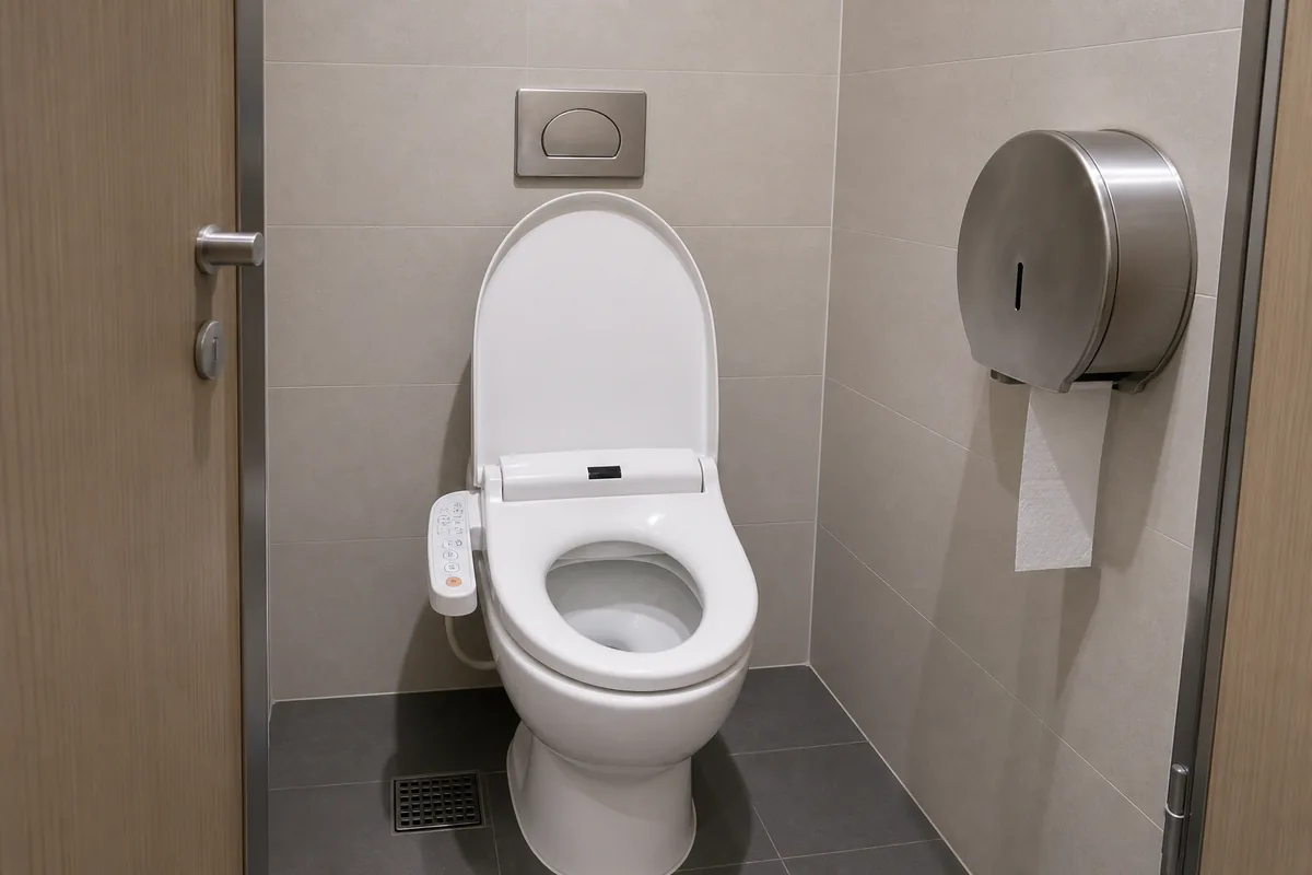 korean public toilets explained korean public toilets showing toilet paper, flush controls, and a simple bidet panel beside the toilet