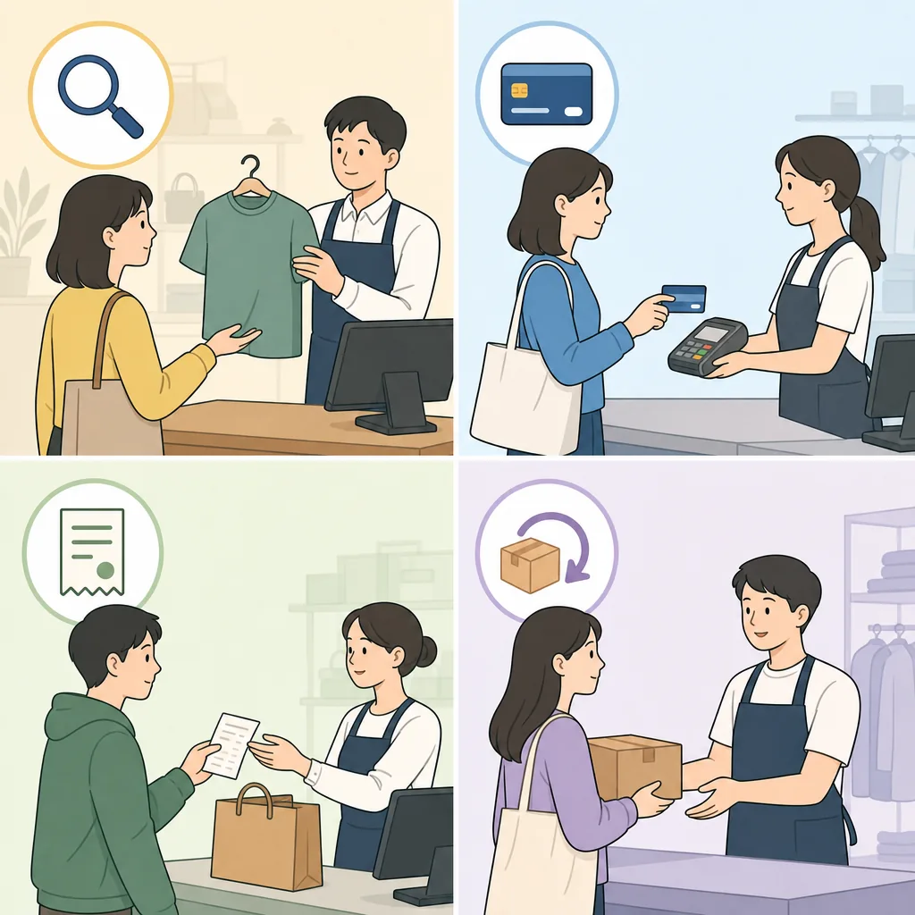 korean shopping phrases cheat sheet for price size card receipt and refund