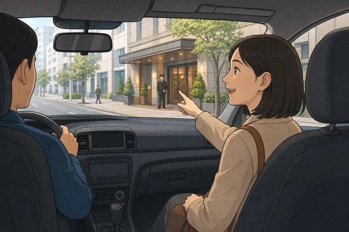 korean taxi phrases for asking the driver to stop here on a city street