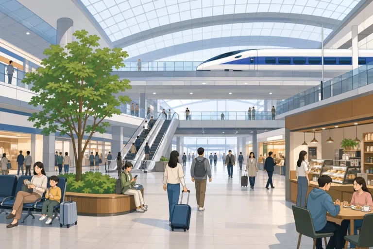 korean train stations interior with shops, food, and transfer corridors in a major KTX hub