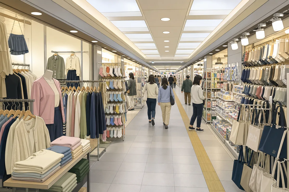 clothing and daily goods stores inside Korean underground shopping streets