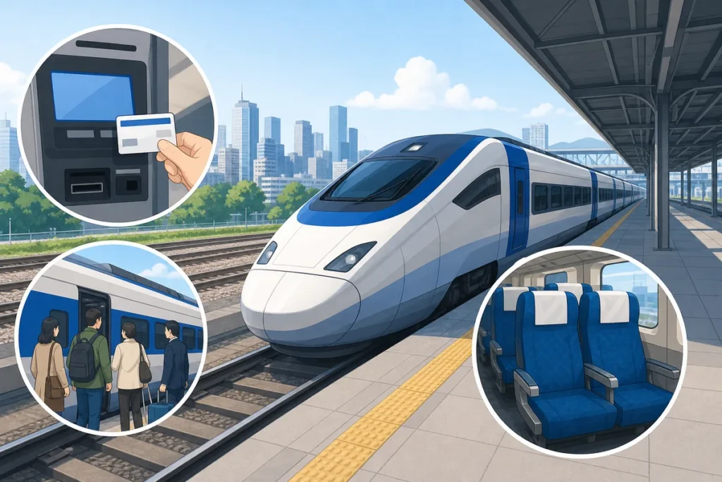 ktx train travel korea ktx train travel guide showing how to read train number, platform, car number, and seat number on a Korean ticket